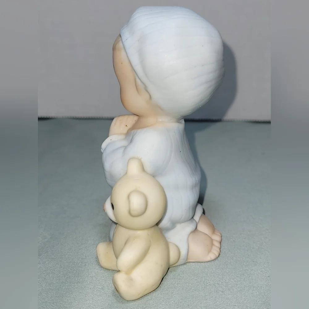 Vintage Home Interiors Bedtime Prayer Child & Teddy Bear Figurine HOMCO Blue Boy